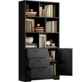 70.9-Inch Black Bookcase with Doors and 3 Drawers B111037