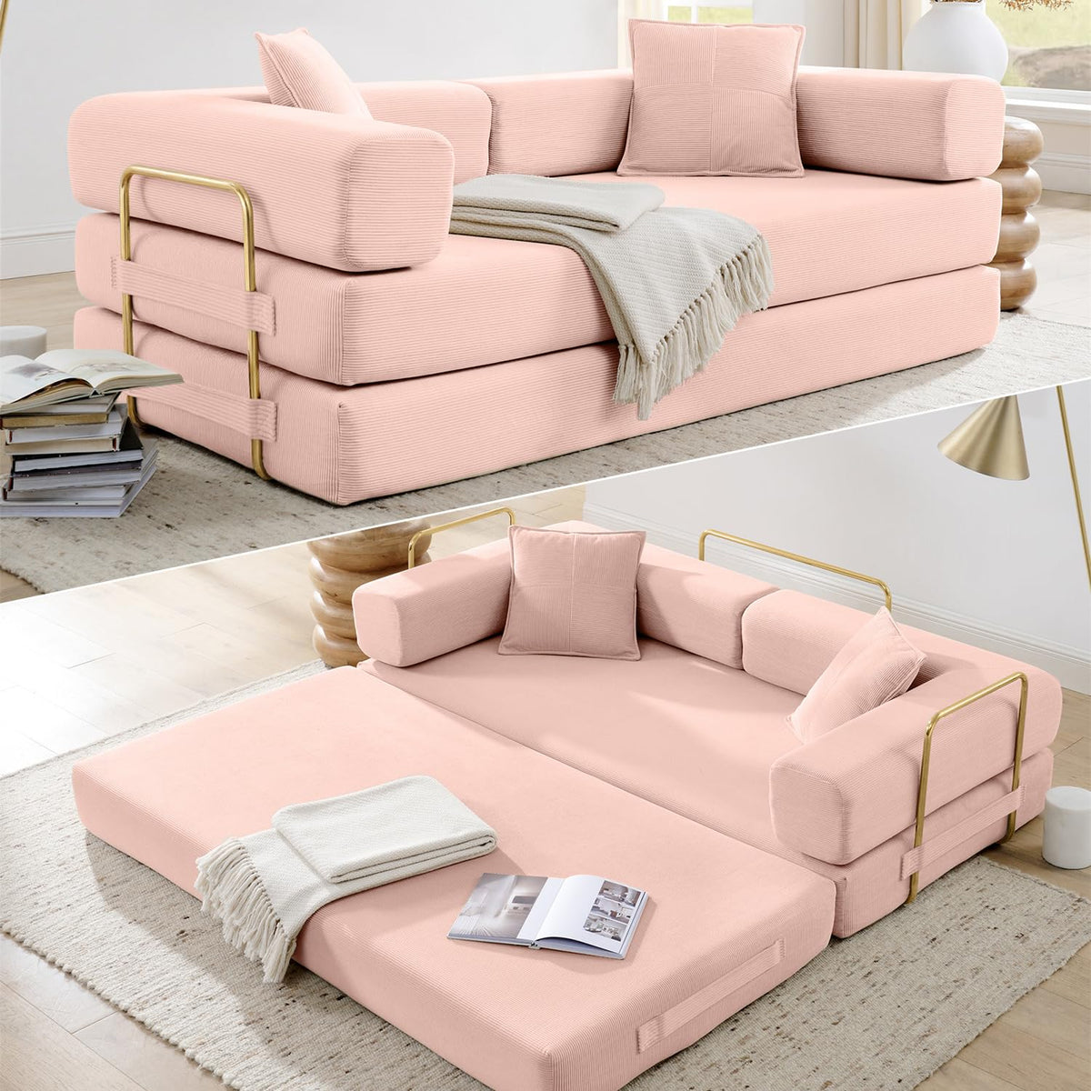 Pink Futon Sleeper Sofa Bed L339