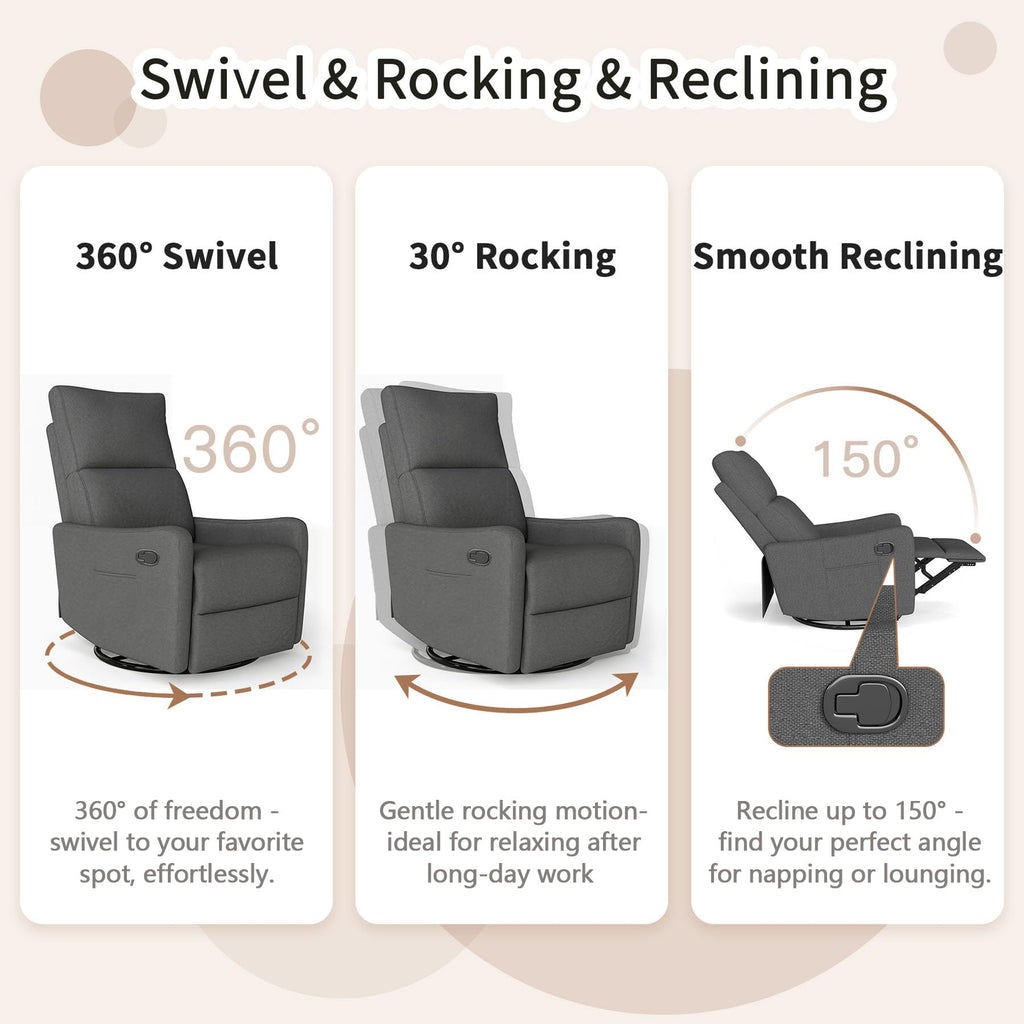 Gray Swivel Rocker Recliner Chair N49988