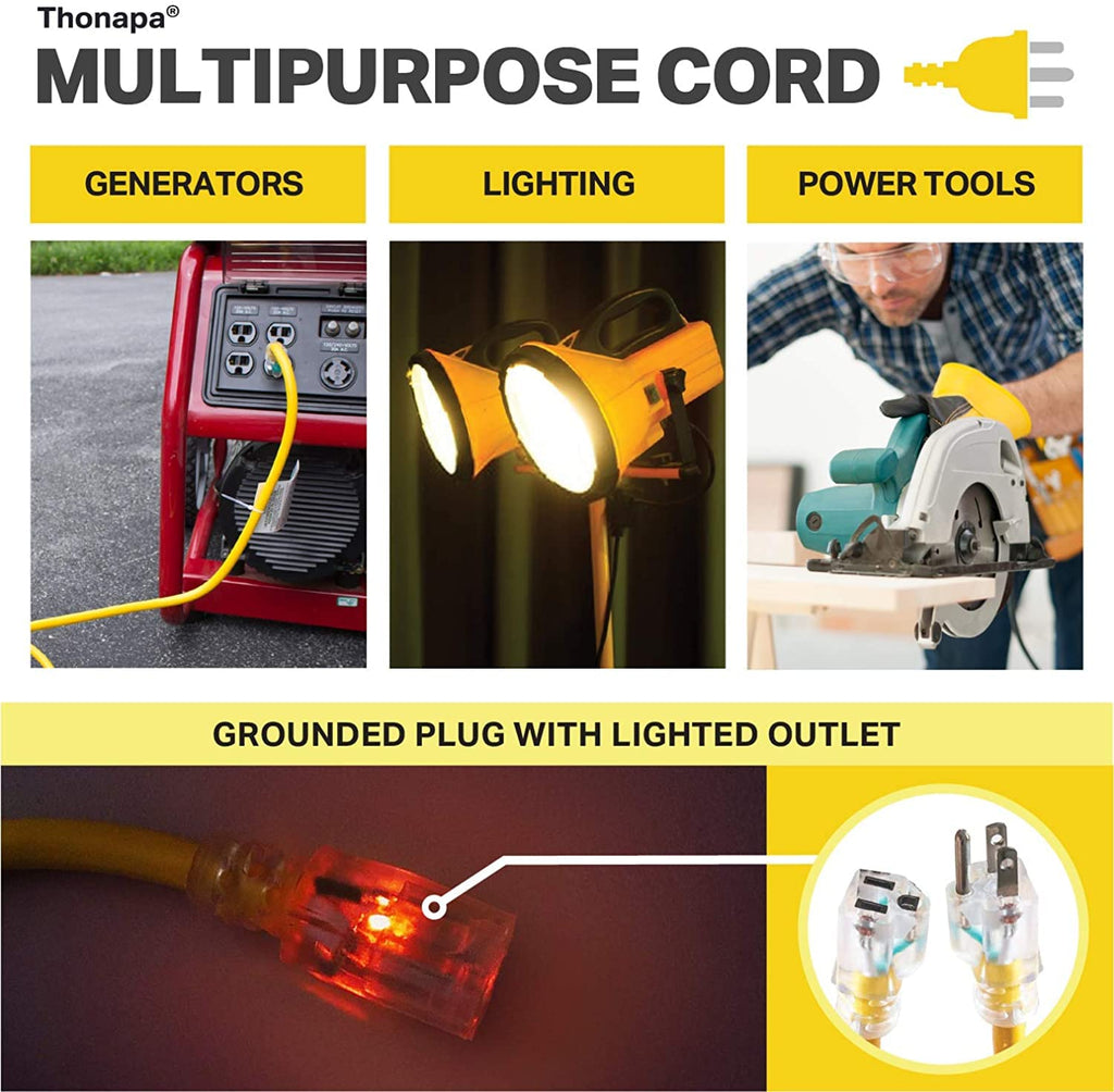 Black Oil Resistant 12 Gauge Extension Cord 100 ft and Yellow 10 Gauge Extension Cord 75 ft U19310