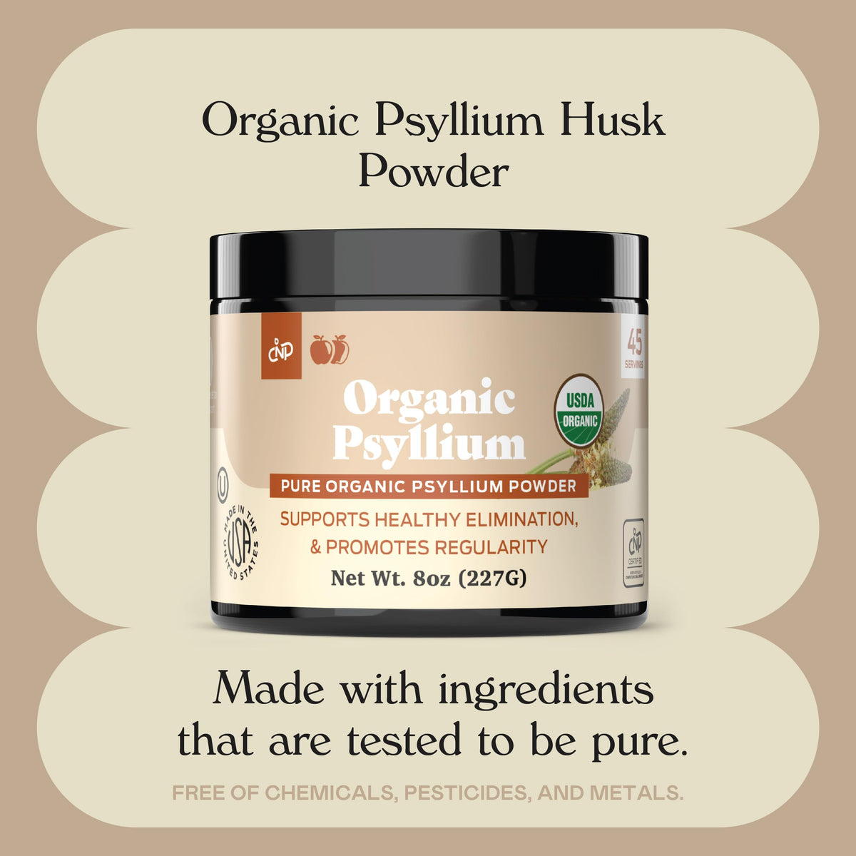 Organic Psyllium Husk Powder 10oz Unflavored Fiber Supplement P129544