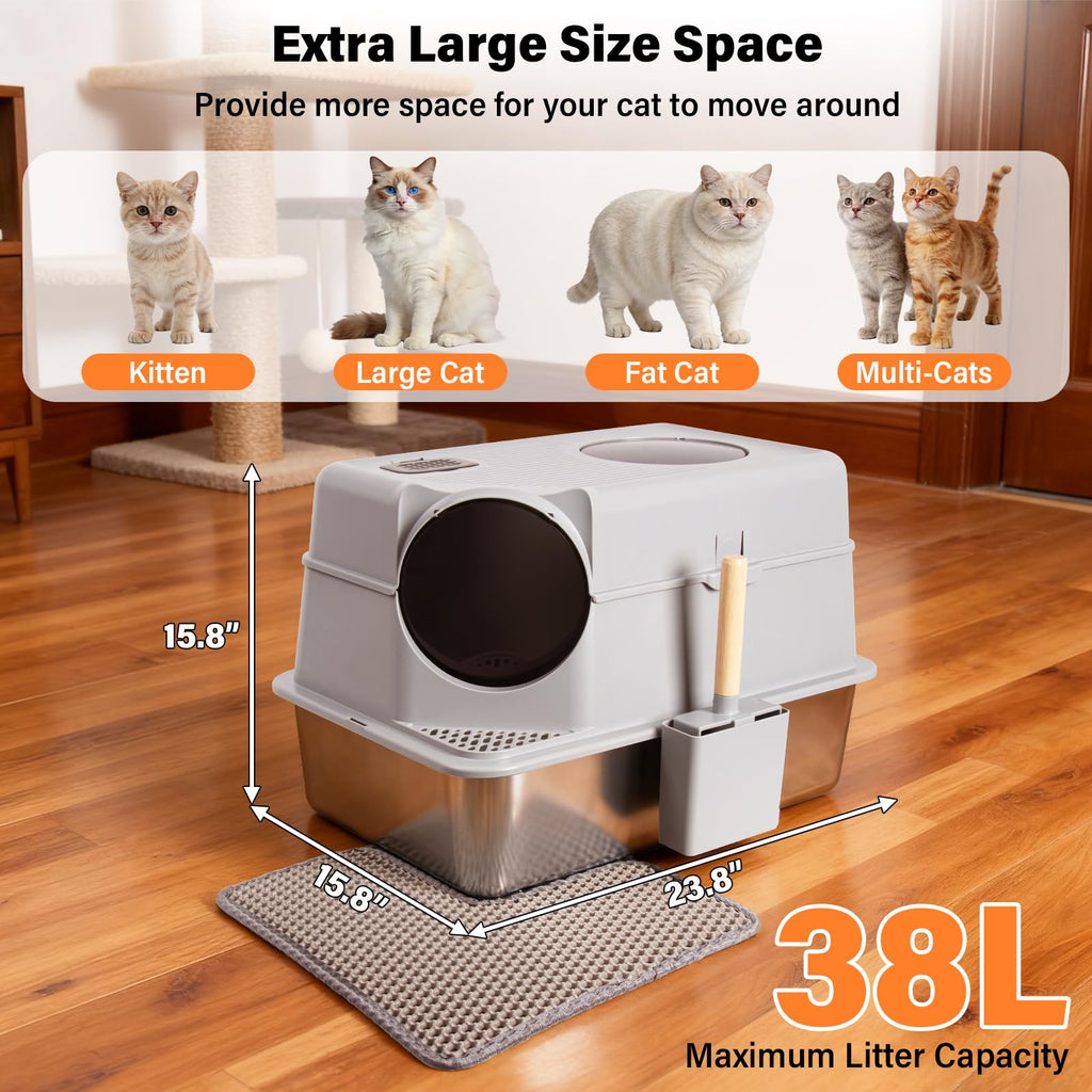 Stainless Steel Extra Large Enclosed Cat Litter Box Z1565