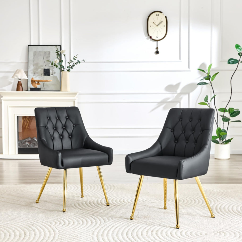 Black Leather Upholstered Dining Chair Set of 2 L432