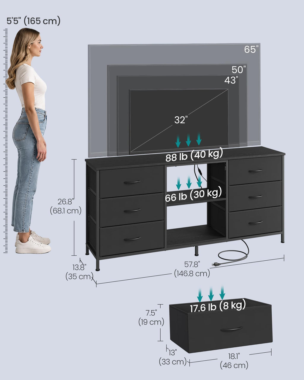 TV Stand with 6 Fabric Drawers and 2 Shelves D48950