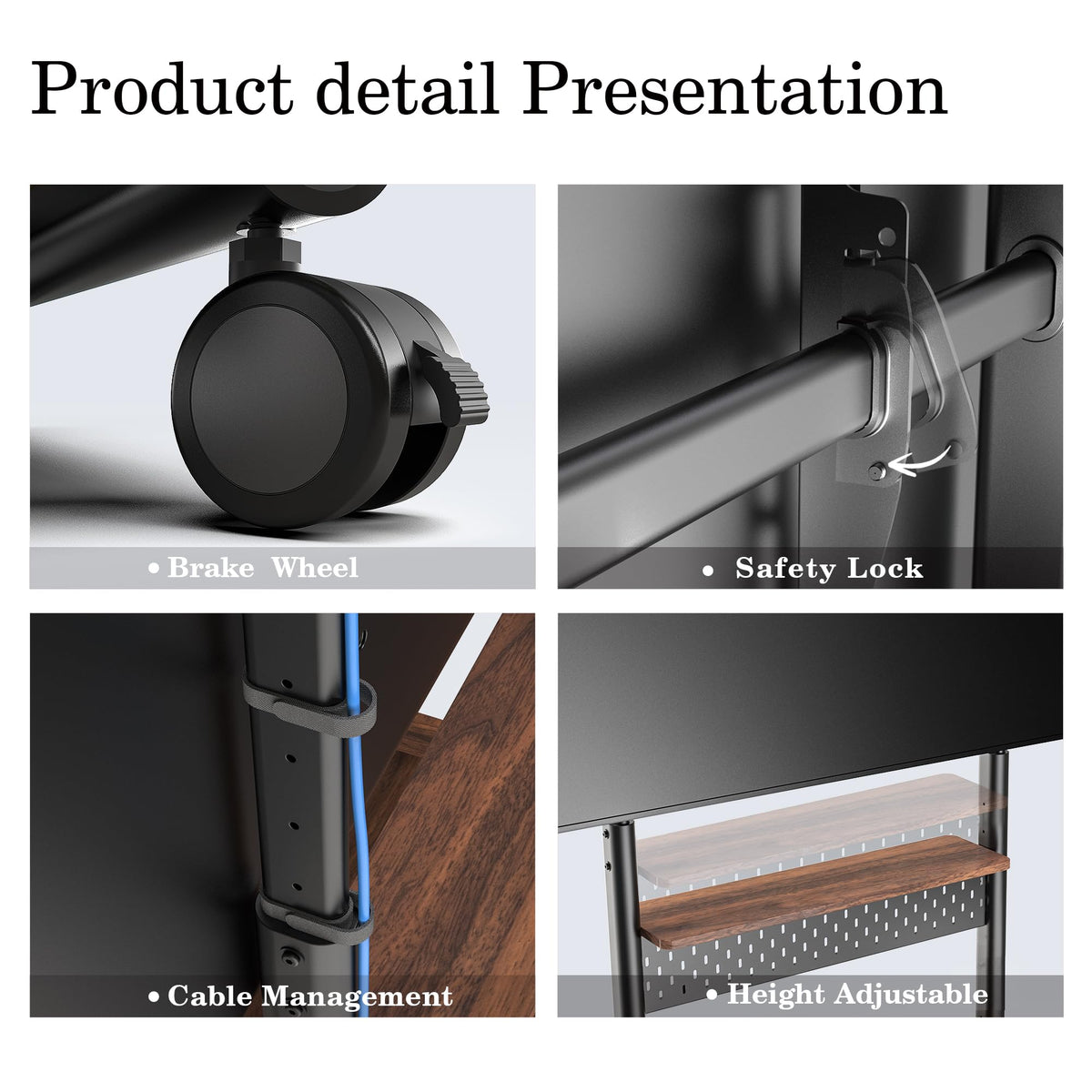 Rolling TV Stand Mount with Wooden Shelf R448