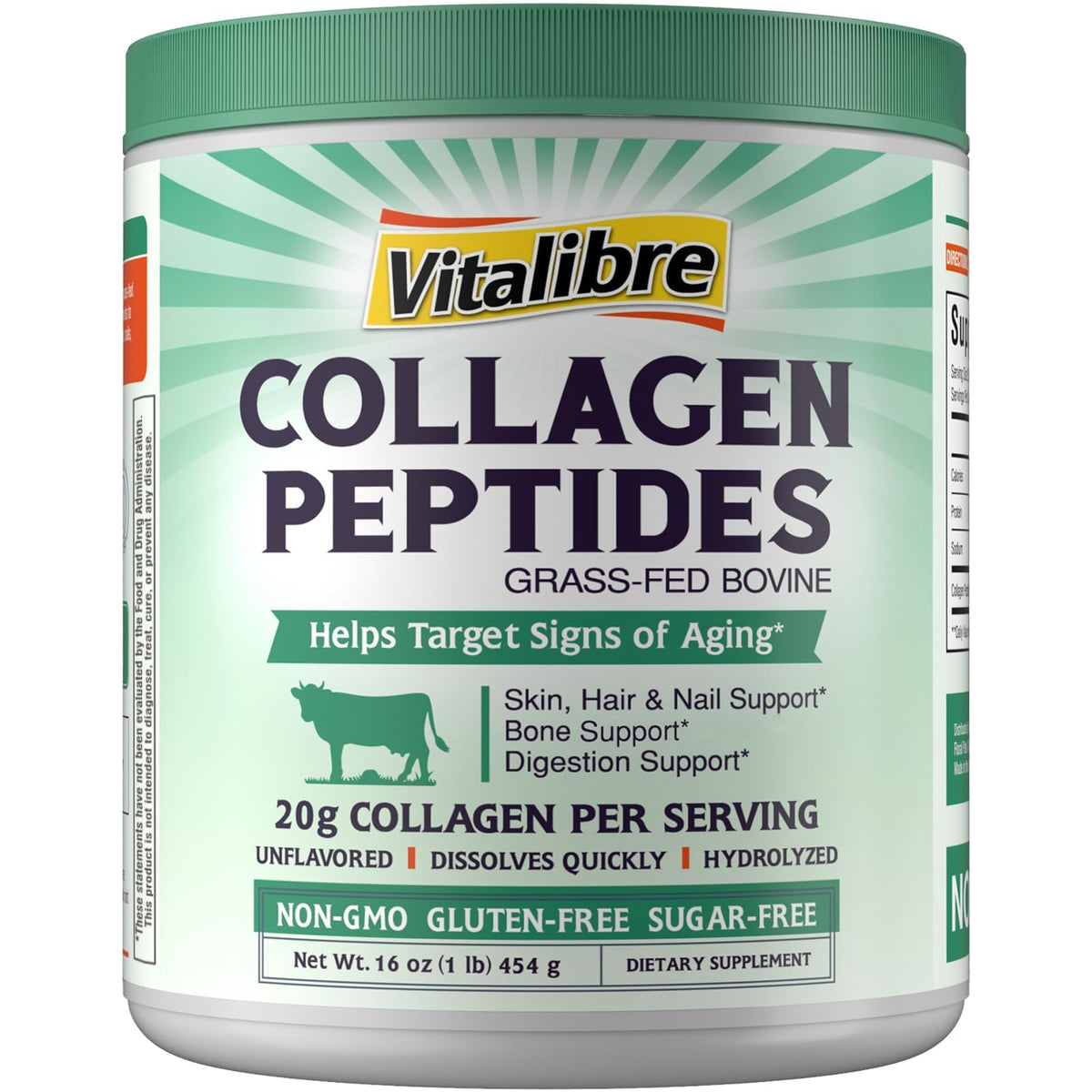 Bovine Collagen Peptides Powder, Hydrolyzed Type I & III, Unflavored, 16oz K21779