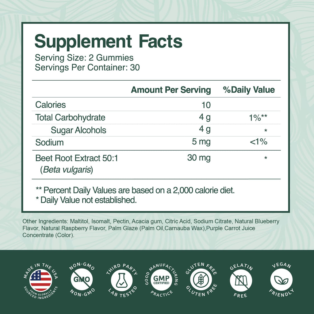 Beet Root Gummies 50:1 Extract Sugar Free Chews Vegan P313