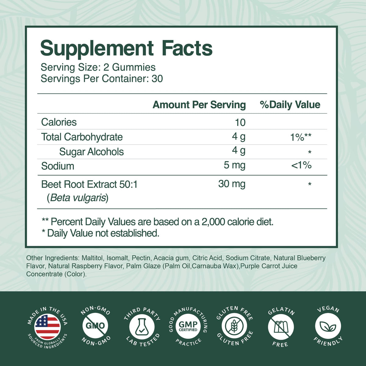 Beet Root Gummies 50:1 Extract Sugar Free Chews Vegan P313