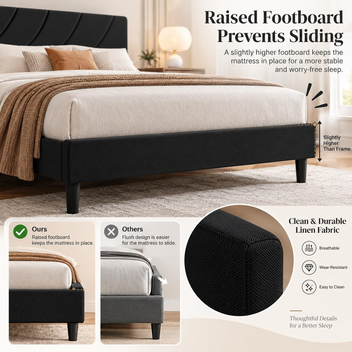Twin Bed Frame with Adjustable Headboard, Black U548138