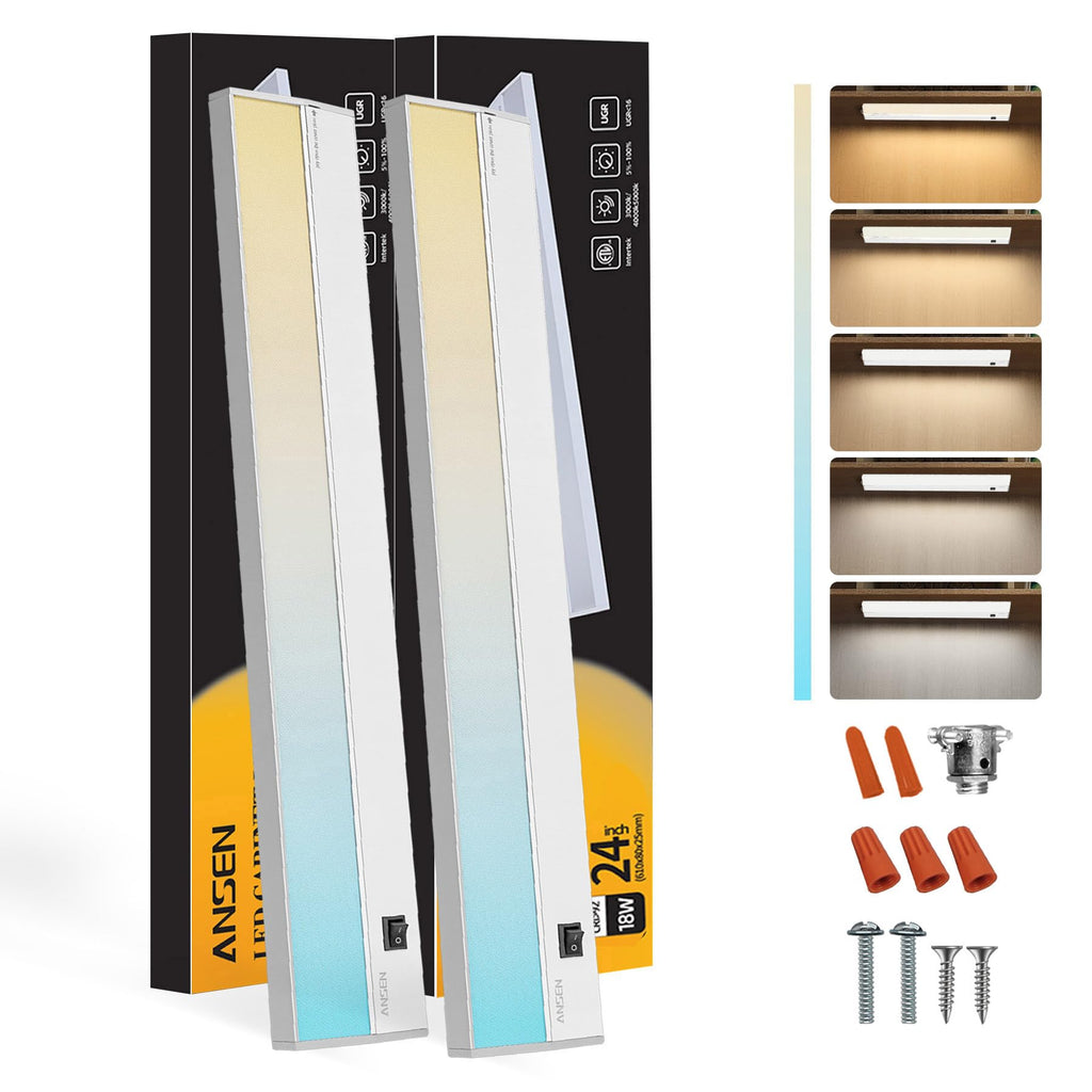 2 Packs Under Cabinet Lighting, 24in 18W Dimmable LED Light, 5 Color Temperature R662