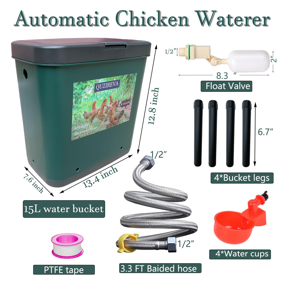4 Gallon Automatic Float Controlled Poultry Waterer with Hose and Cups P602826