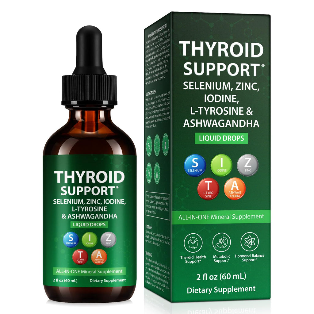 Iodine Selenium Zinc Ashwagandha L-Tyrosine Thyroid Support Liquid Drops 2 Fl Oz K56374
