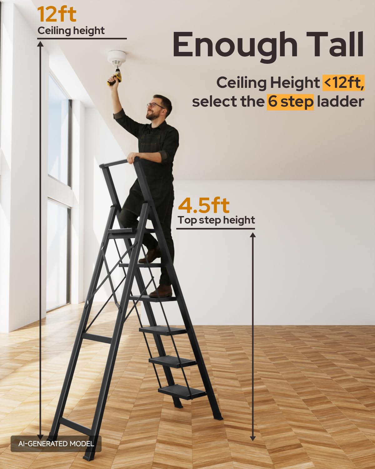 Black Foldable 6 Step Ladder B9218