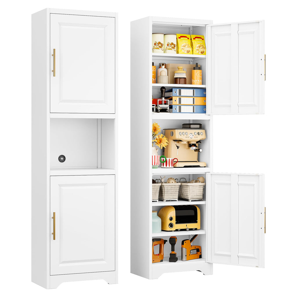 67" Tall Narrow White Metal Bathroom Storage Cabinet L76125