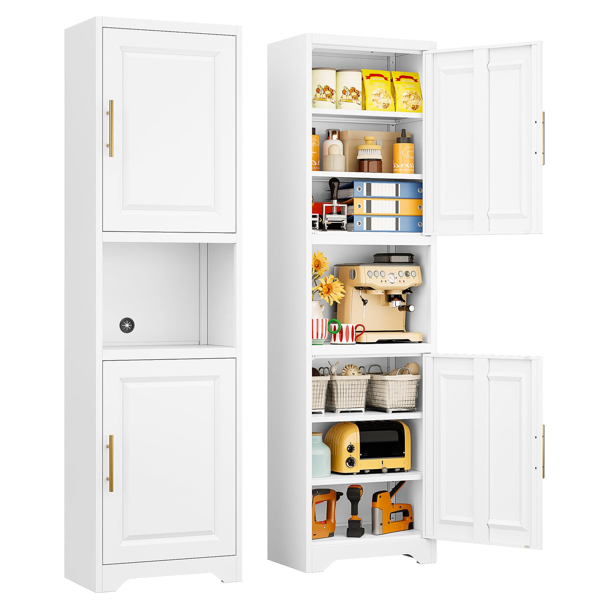 67" Tall Narrow White Metal Bathroom Storage Cabinet L76125