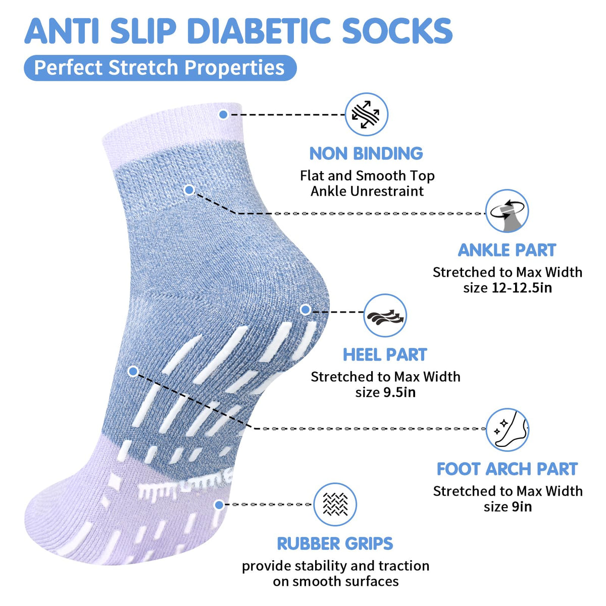 Non Slip Diabetic Ankle Socks 6 Pairs S674