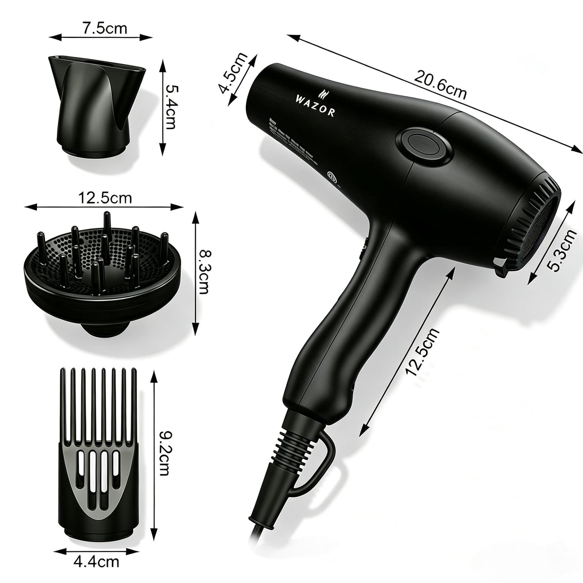 1875W Ionic Hair Dryer with Diffuser and Concentrator C892