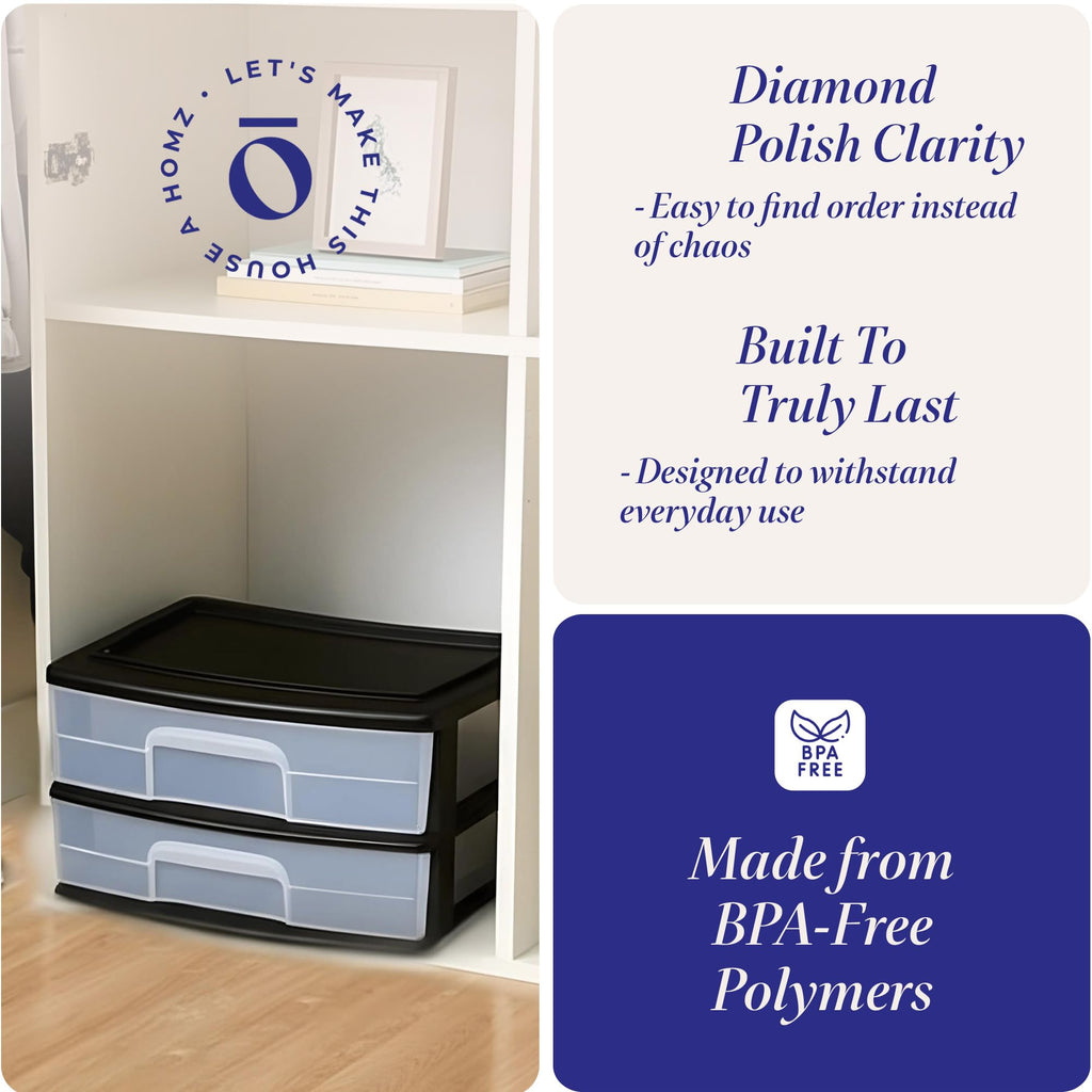 2-Tier Black Storage Drawer Tower, 2 Pack W34465