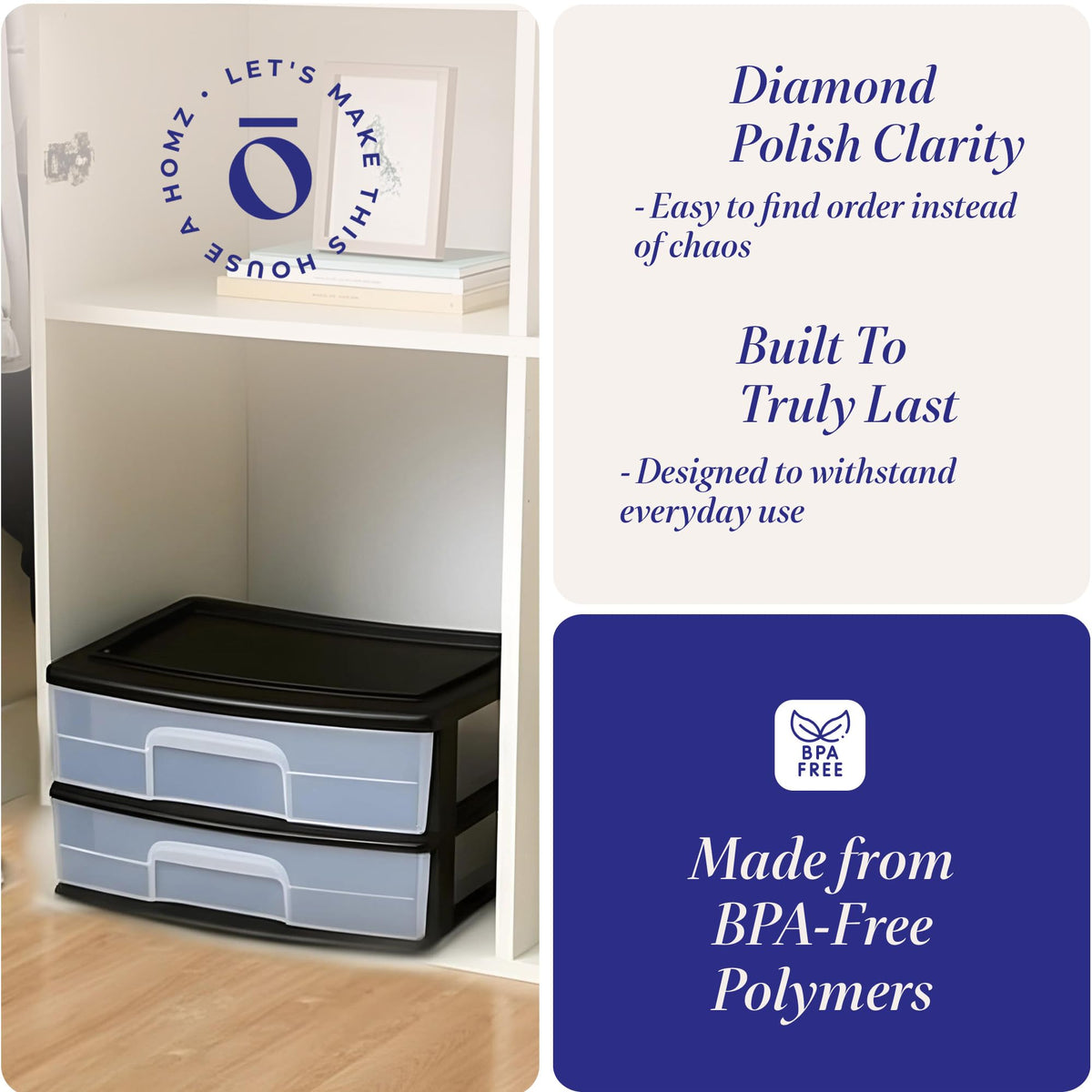2-Tier Black Storage Drawer Tower, 2 Pack W34465