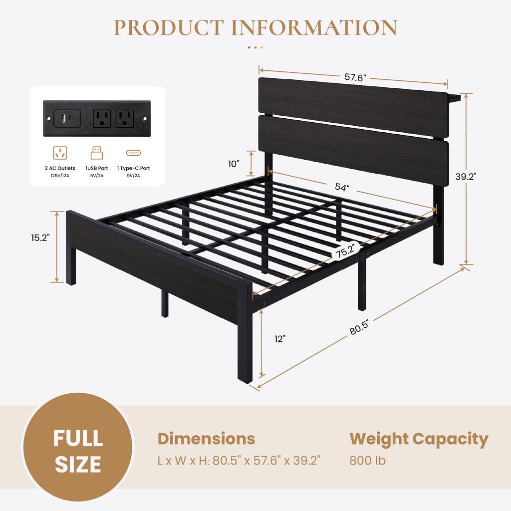 Full Size Bed Frame with Charging Station V87856