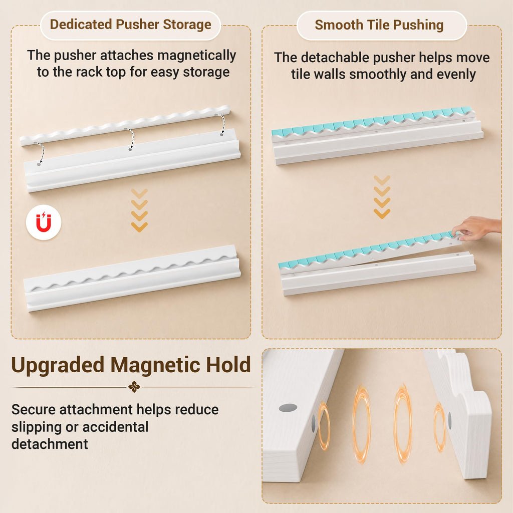 White Scalloped Wooden Mahjong Racks with Pushers Set of 4 I390751