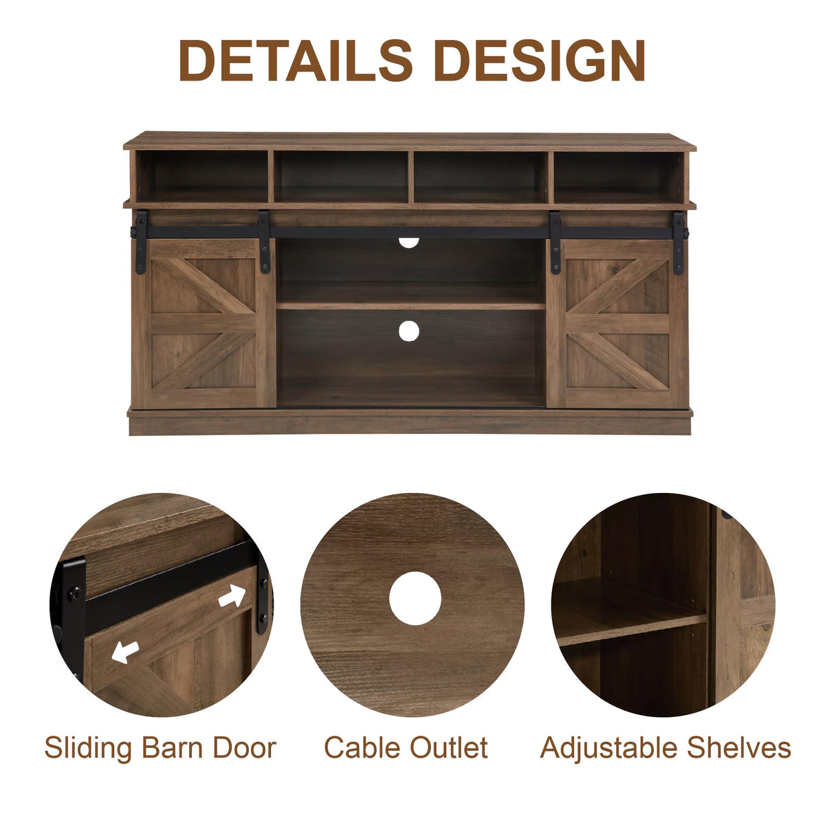 Brown TV Stand with Storage Cabinets & Sliding Barn Doors H4948