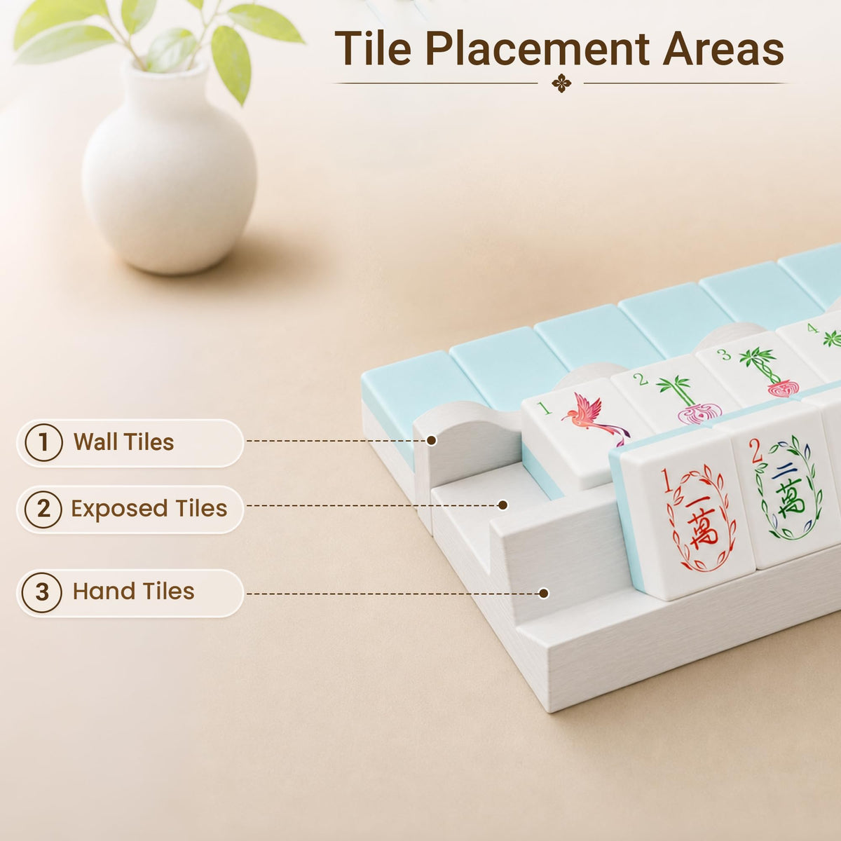White Scalloped Wooden Mahjong Racks with Pushers Set of 4 I390751