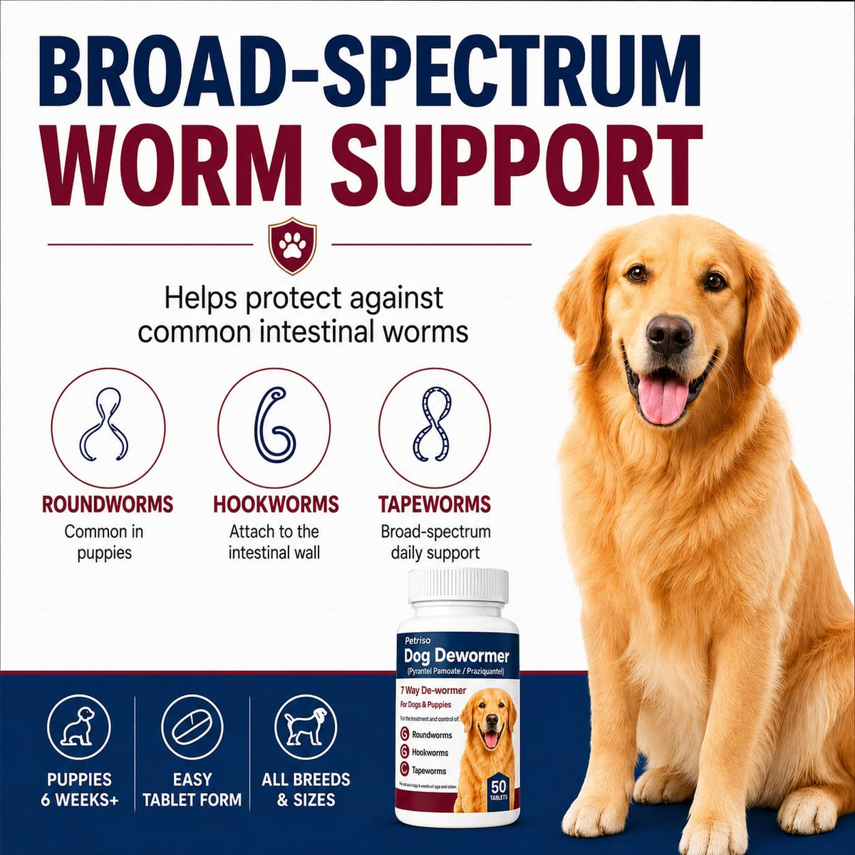 Dewormer for Dogs, 50 Tablets S10225