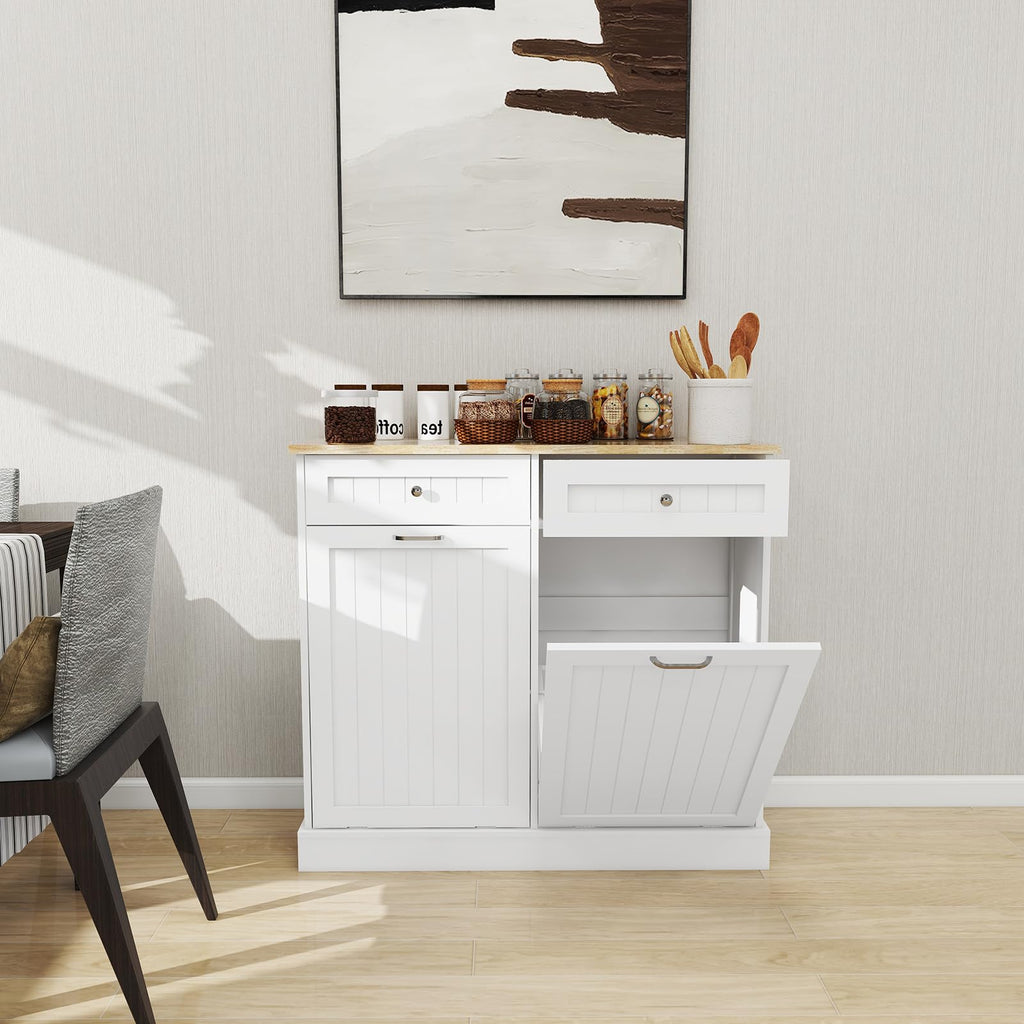 White Double Tilt Out Trash Cabinet with 2 Drawers O37002