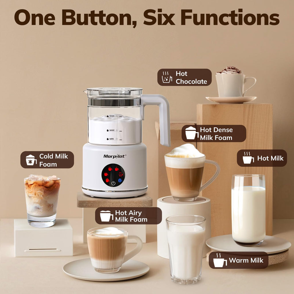 Electric Milk Frother and Steamer 16.9oz White Glass F582
