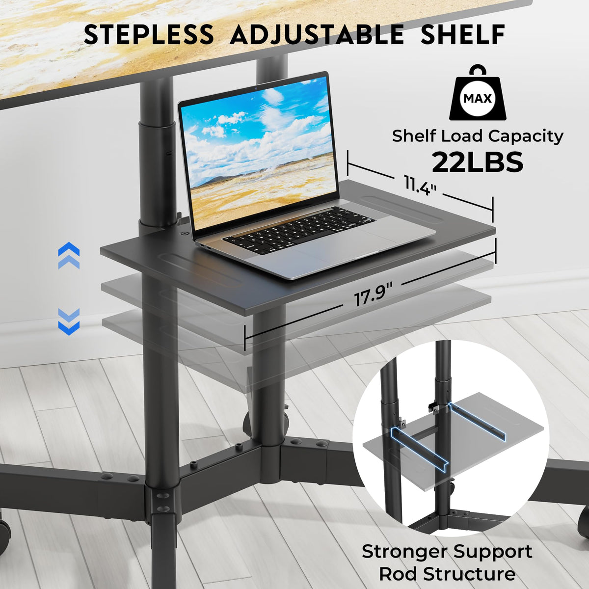 Rolling TV Stand with Tilt, Black C4342