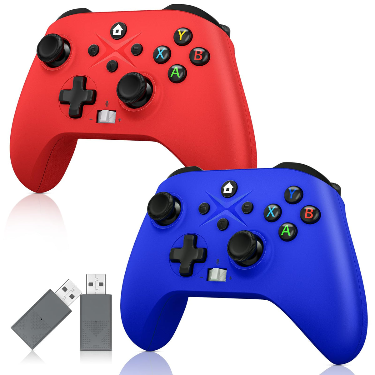 2 Pack Wireless Controller with Turbo Macro Hall Trigger Dual Vibration 3.5mm Audio Jack Built-in Battery 2.4GHz Adapter J8404