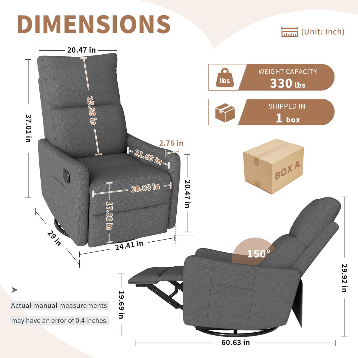 Gray Swivel Rocker Recliner Chair N49988