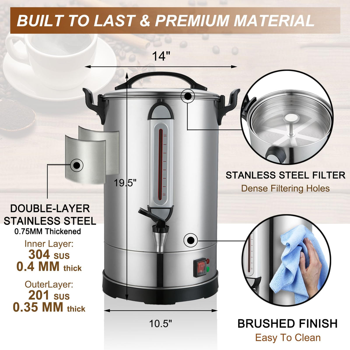 16L 304 Stainless Steel Commercial Coffee Urn R794912
