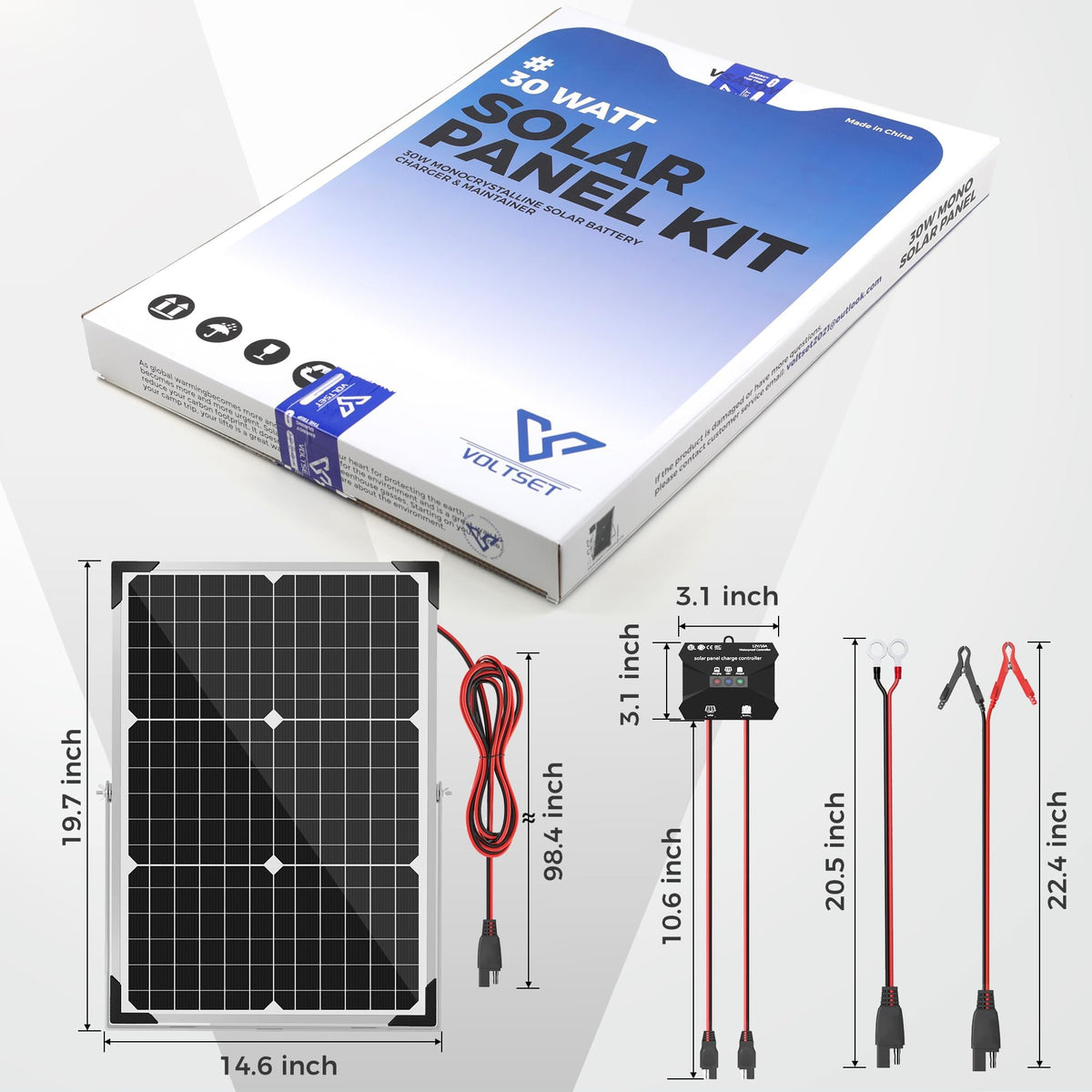 30W 12V Solar Panel Battery Charger Kit T119298