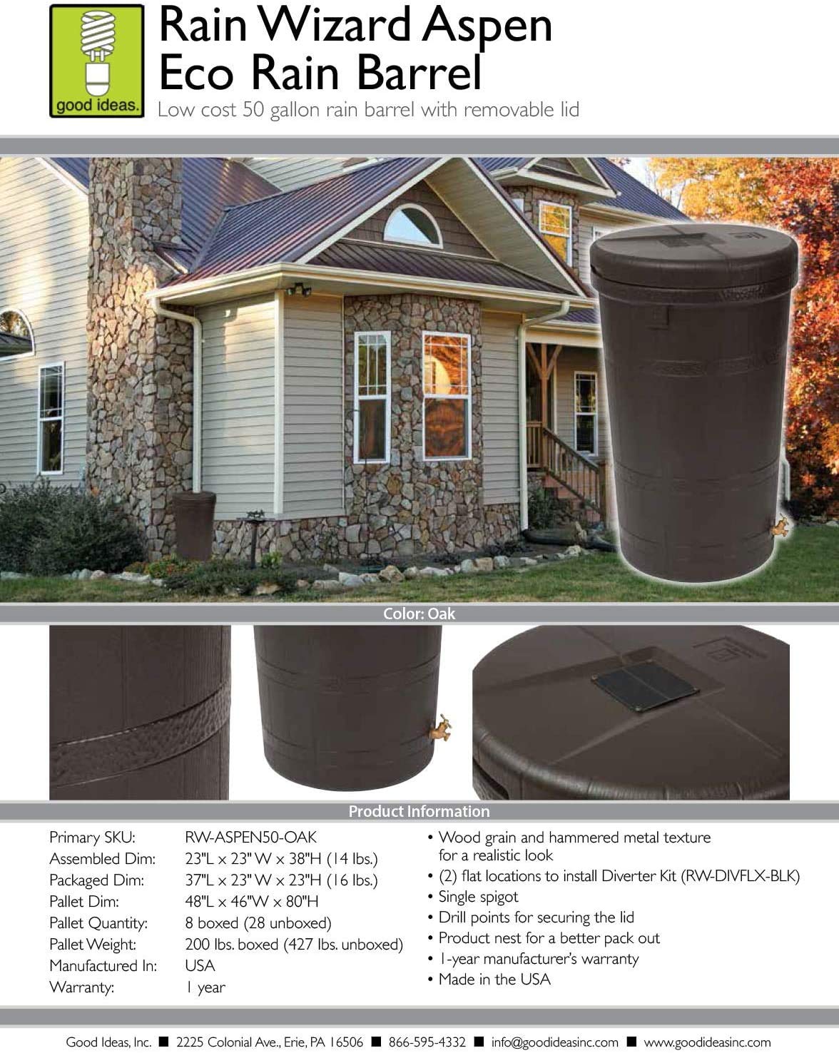 50 Gallon Oak Brown Water Collection Barrel Z73985
