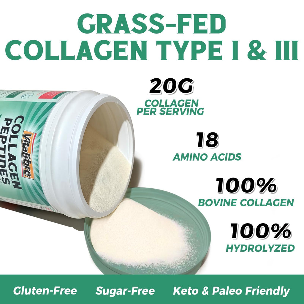 Bovine Collagen Peptides Powder, Hydrolyzed Type I & III, Unflavored, 16oz K21779