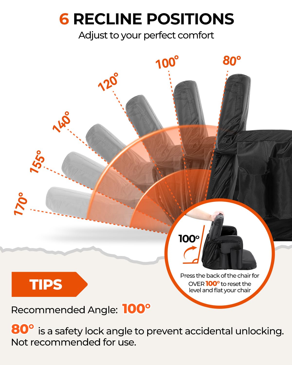 Stadium Seats with Back Support 2.5'' Thick Cushion 6 Adjustable Angle Bleacher Seat with Armrest O3948