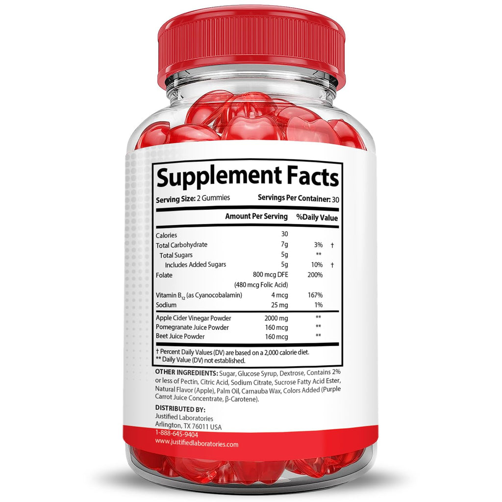 2000MG Beet Juice ACV Pomegranate B12 Vegan Non GMO Gummies U66375
