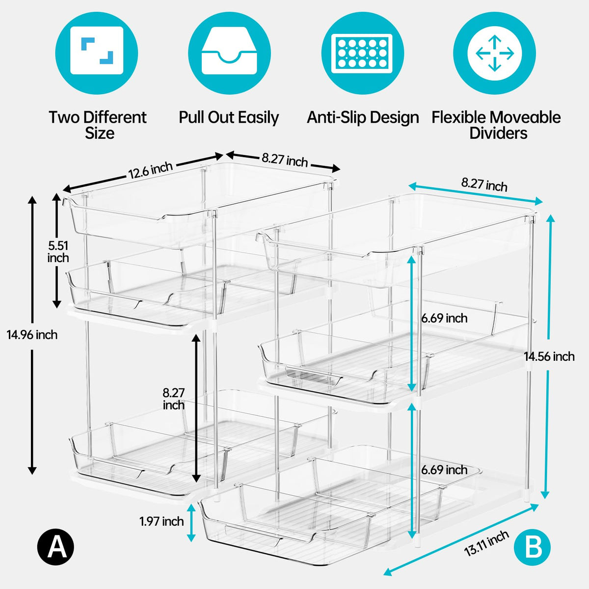 2 Sets of 3-Tier Under Sink Organizers and Storage M653