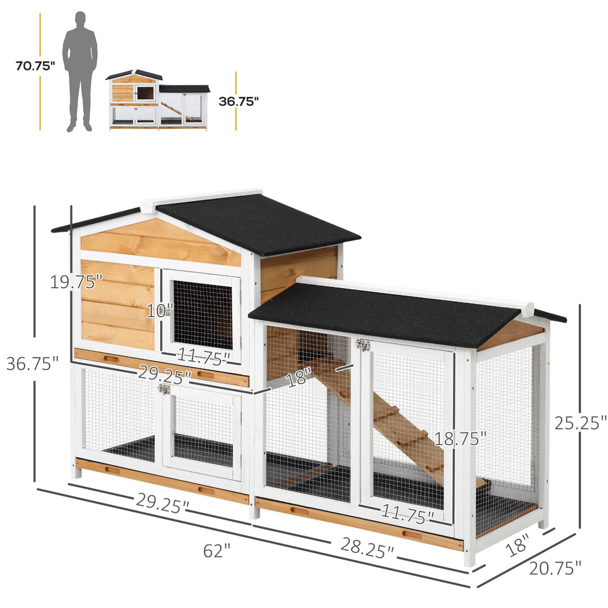 2-Story Wooden Rabbit Hutch with Ramp Y65296