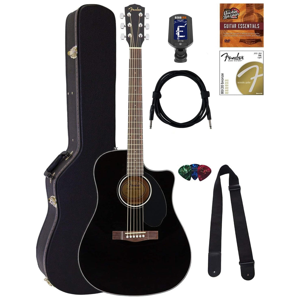 Black Solid Top Dreadnought Acoustic-Electric Guitar with Hard Case V24518