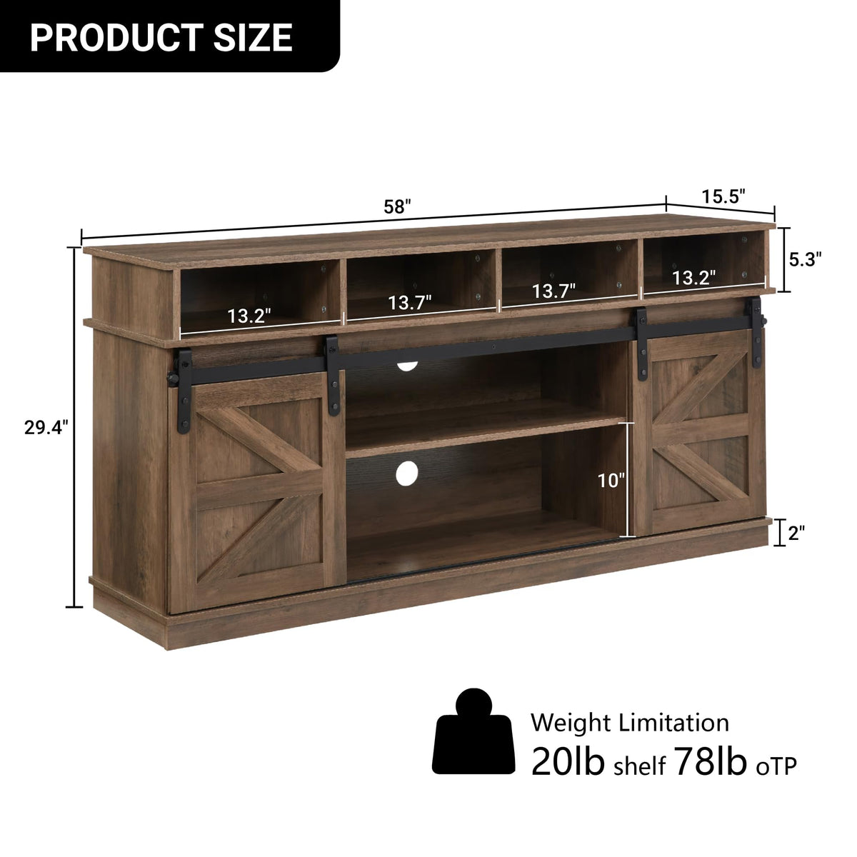 Brown TV Stand with Storage Cabinets & Sliding Barn Doors H4948