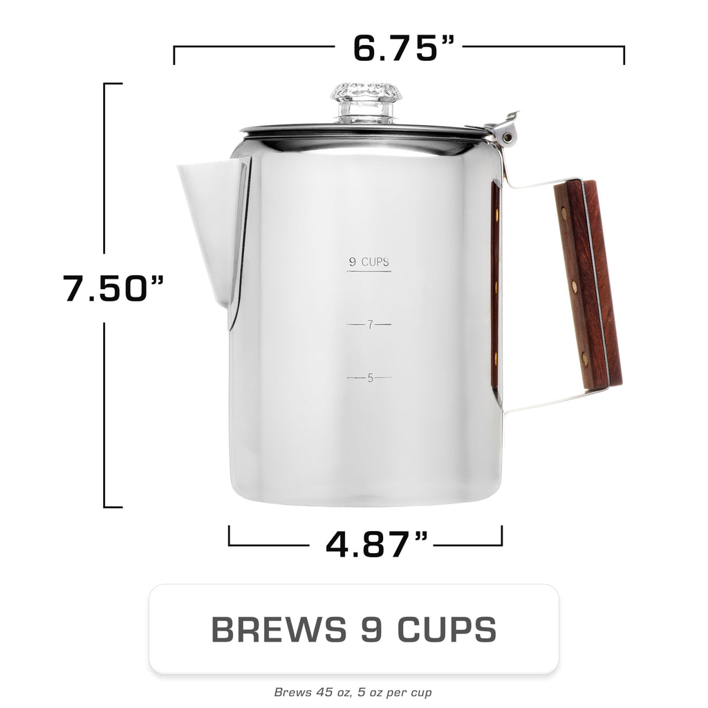 9 Cup Percolator Coffee Pot & 10 oz Double Wall Stainless Steel Cups Y725