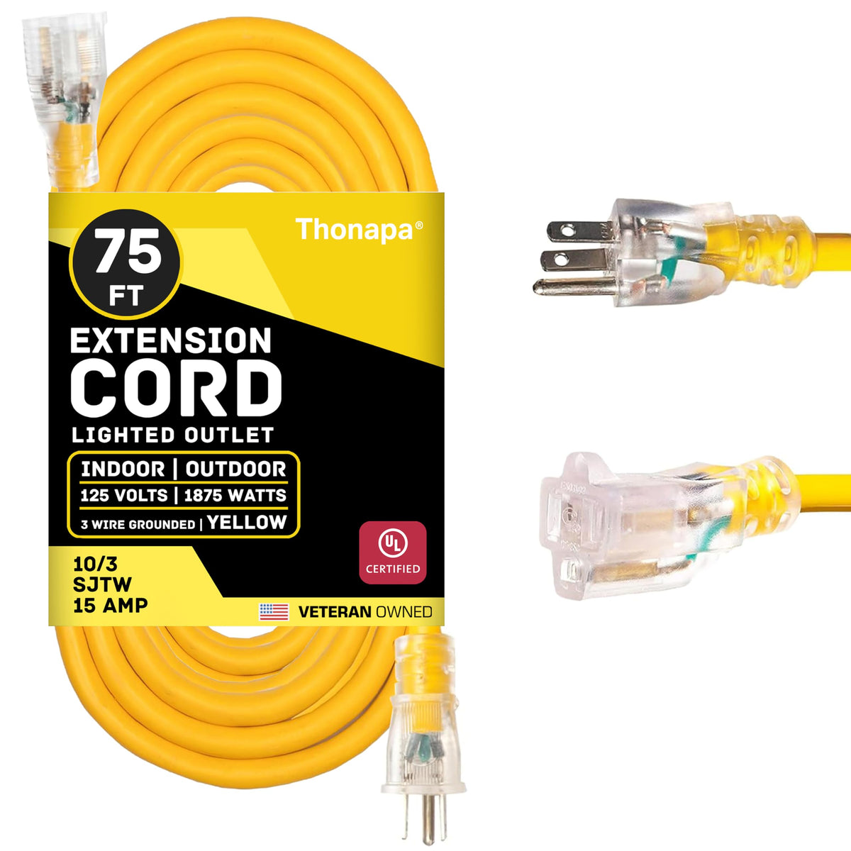 Black Oil Resistant 12 Gauge Extension Cord 100 ft and Yellow 10 Gauge Extension Cord 75 ft U19310