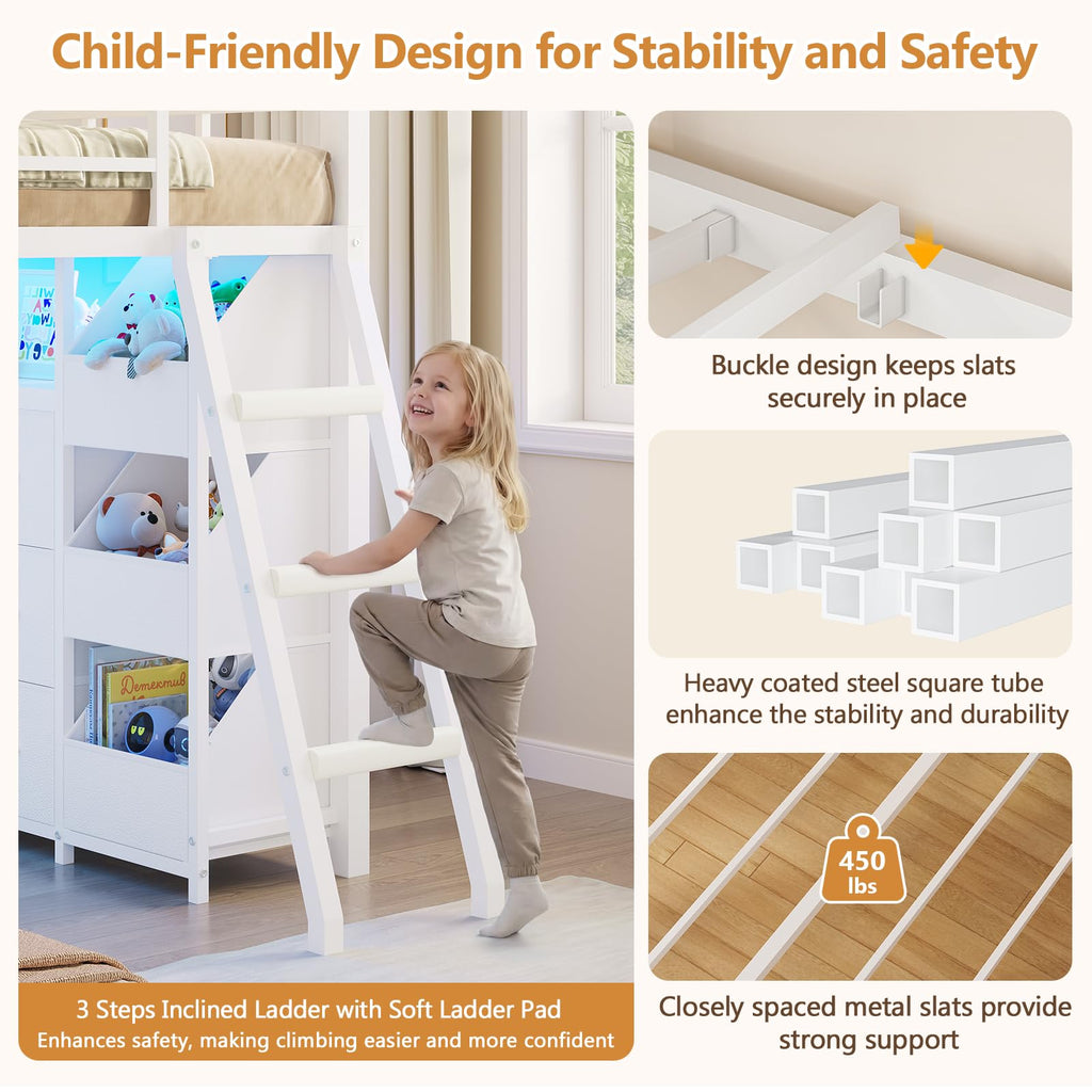 Twin Over Twin Bunk Bed with 6 Storage Drawers K7751