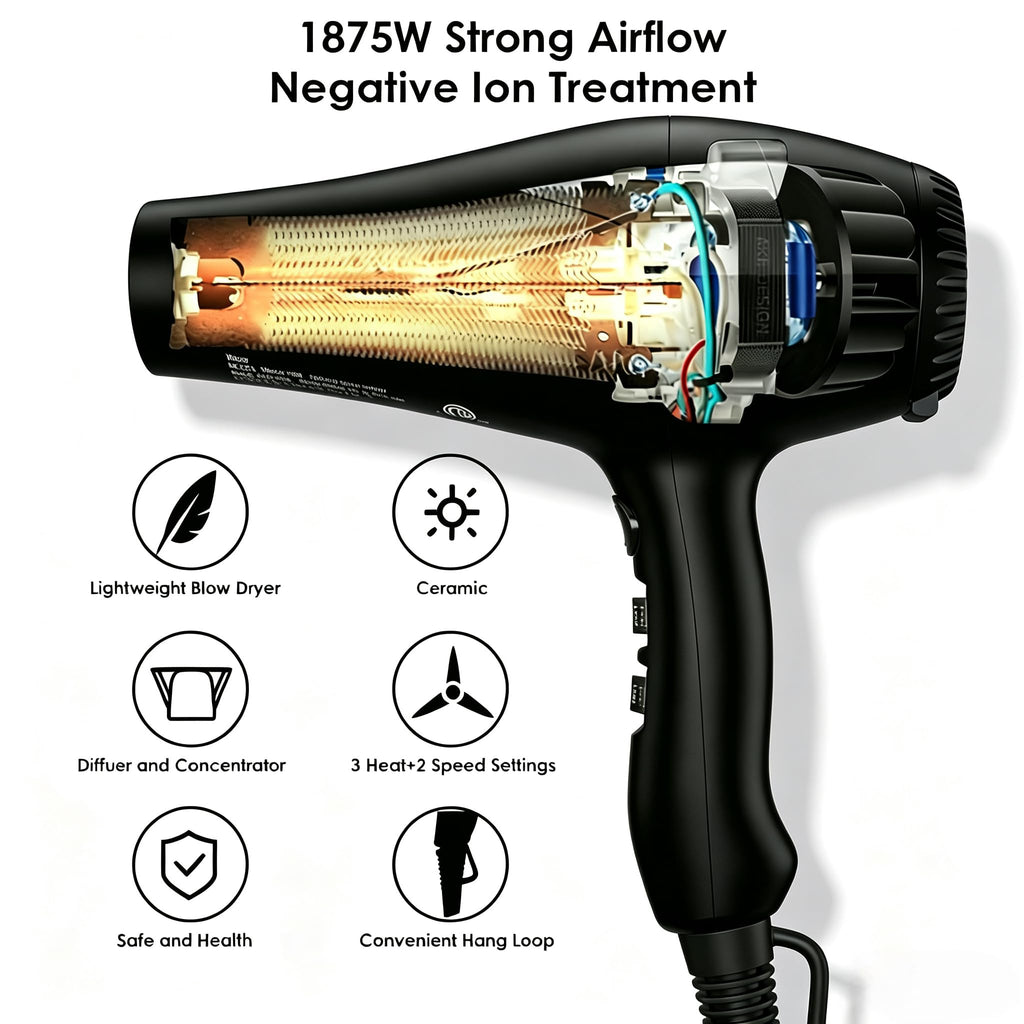 1875W Ionic Hair Dryer with Diffuser and Concentrator C892