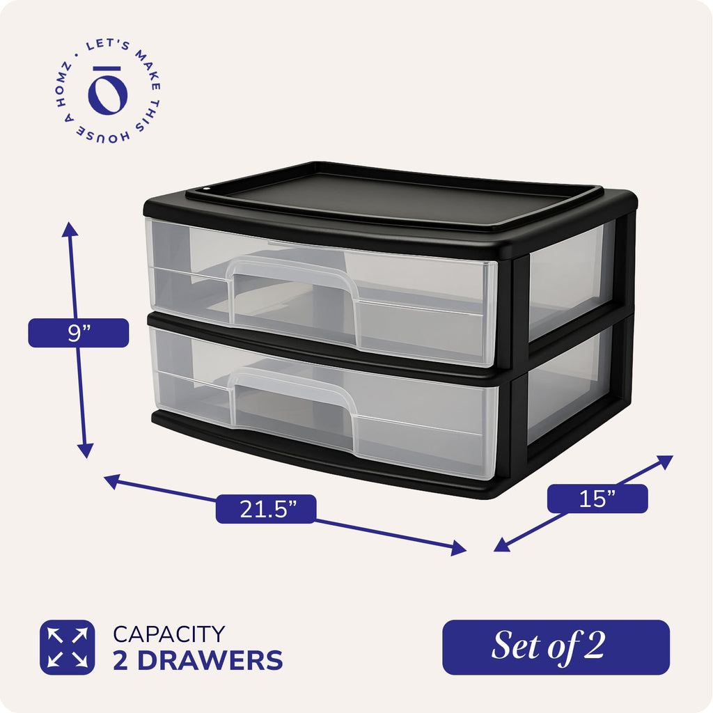 2-Tier Black Storage Drawer Tower, 2 Pack W34465