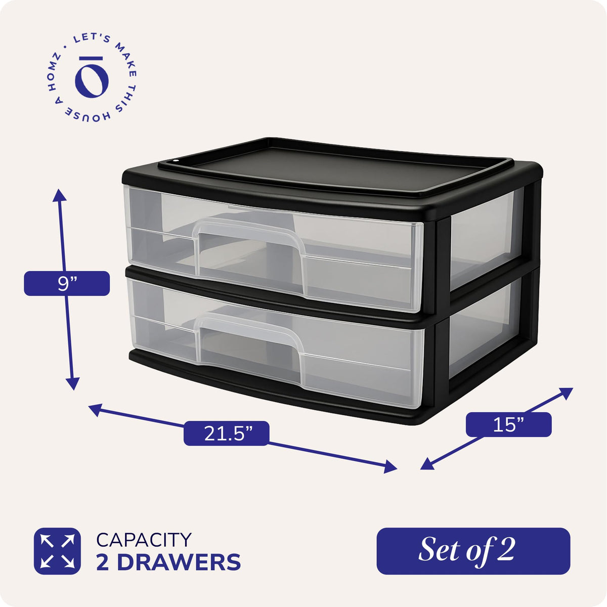 2-Tier Black Storage Drawer Tower, 2 Pack W34465