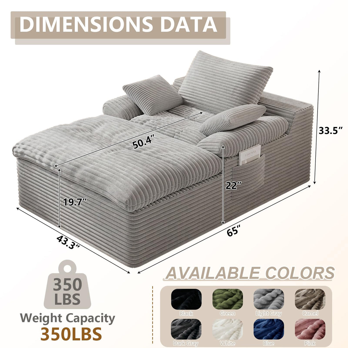 67" Oversized Corduroy Chaise Lounge Q938